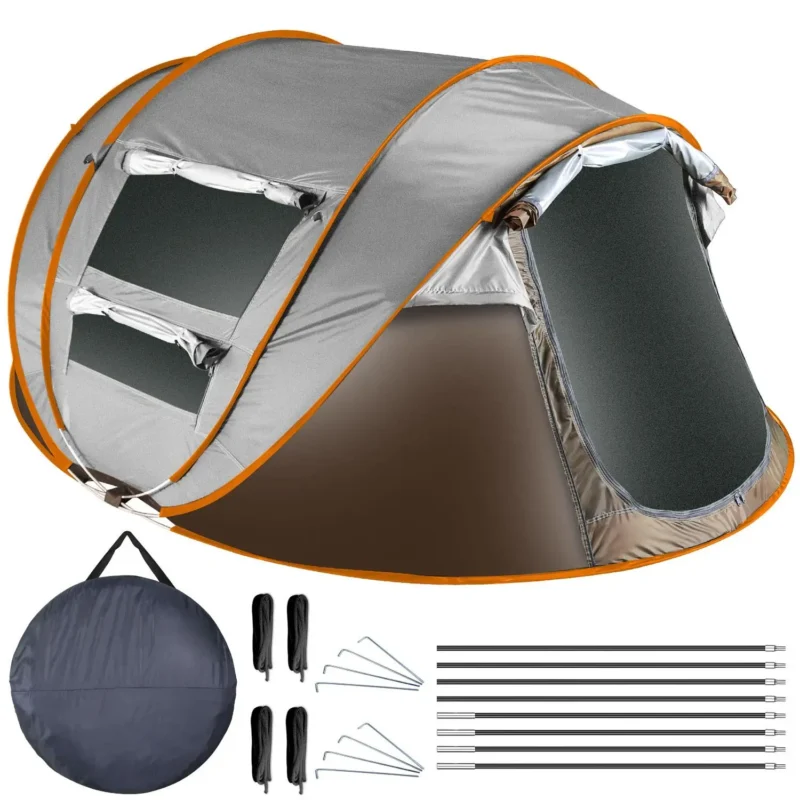 Instant Pop-Up 5-8 Person Canvas Camping Tent with Automatic Setup and Dual Mosquito Net Windows - Image 4
