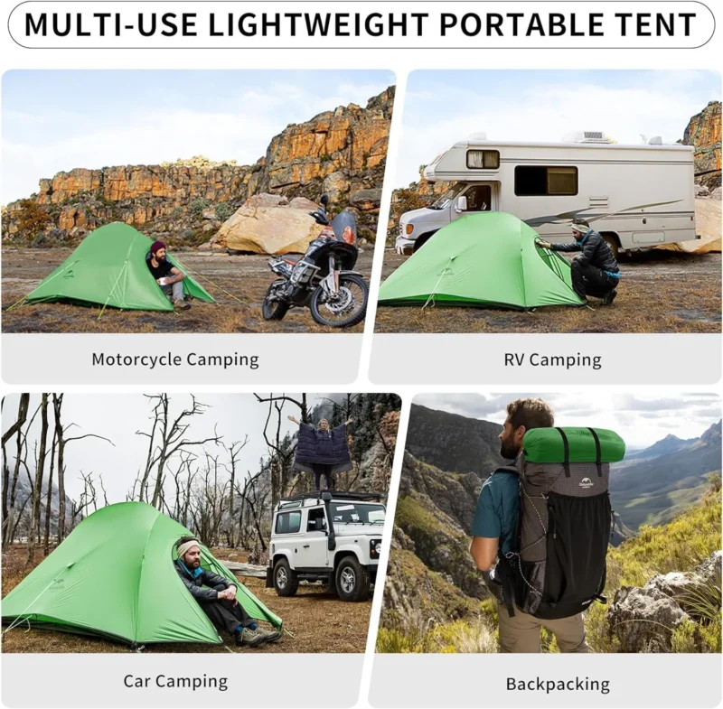 Ultralight Double Layer 2-Person Backpacking Tent with Aluminum Poles for 3-Season Outdoor Adventures - Image 6
