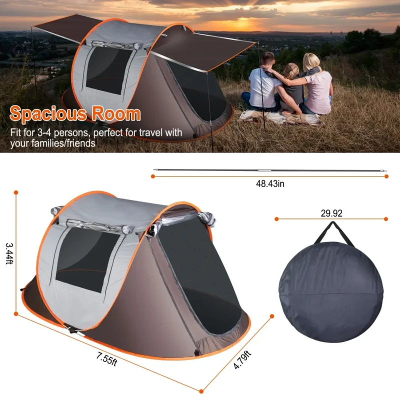 Instant 3-4 Person Pop Up Camping Tent with Double Window Ventilation for Easy Outdoor Setup - Image 2