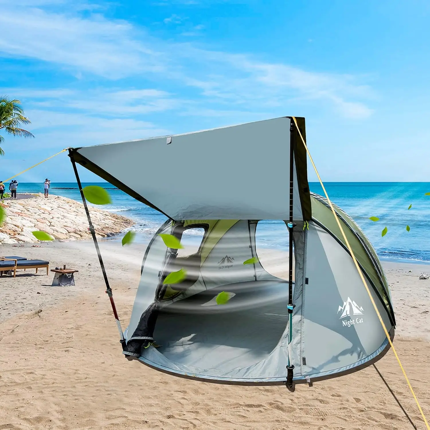 Waterproof pop-up tent with weather resistant features for all-season camping