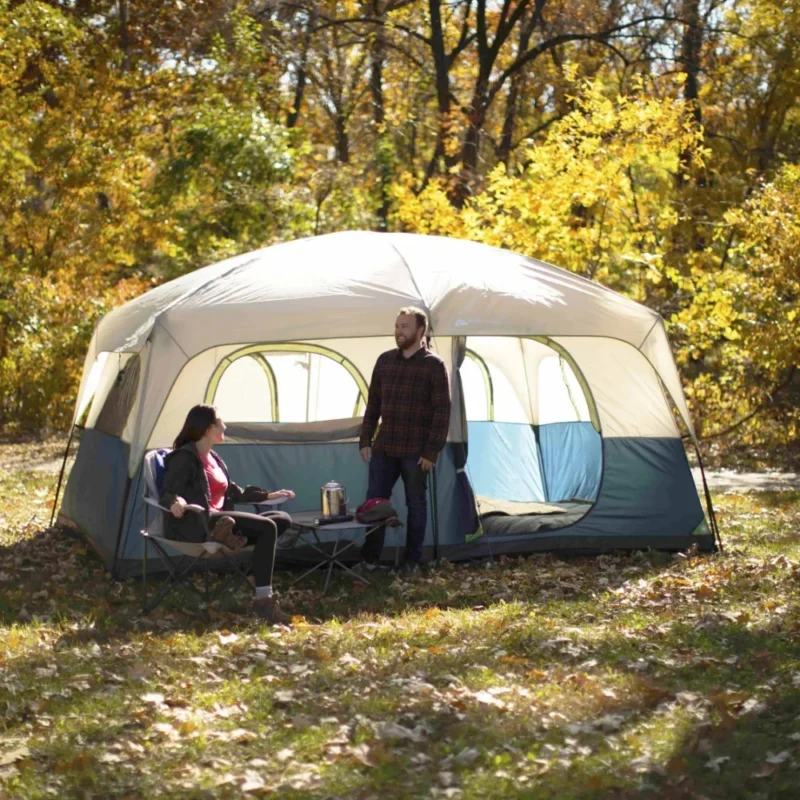 Spacious 10-Person Cabin Tent with Steel Frame & Two Bedrooms for Family Camping - Image 2