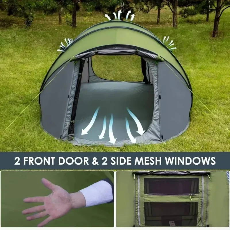 Instant Pop Up 4-Person Camping Tent with Double Layer Waterproof Design for Hiking and Family Outdoor Adventures - Image 4