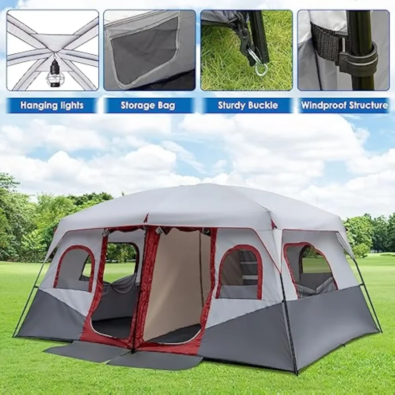 Spacious 8-10 Person Cotton Tent Weatherproof Family Cabin with Rainfly and Two Rooms - Image 4
