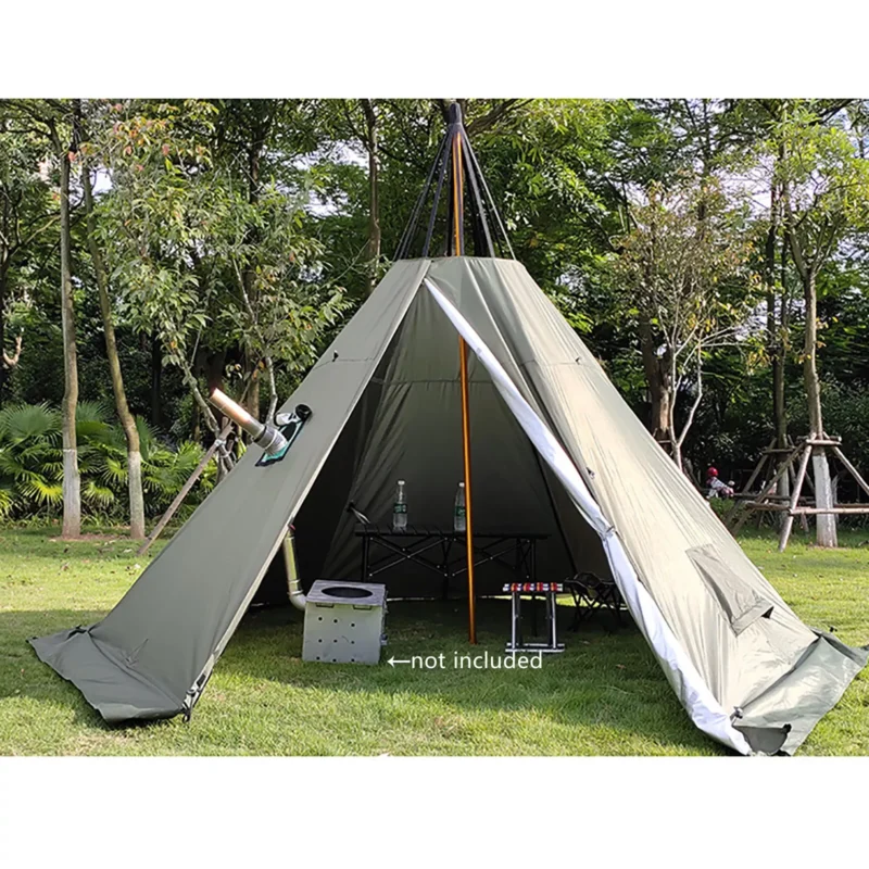 Teepee Camping Tent 2-Person 4-Season Waterproof Oxford Cloth with Double Doors for Hiking Adventures - Image 6