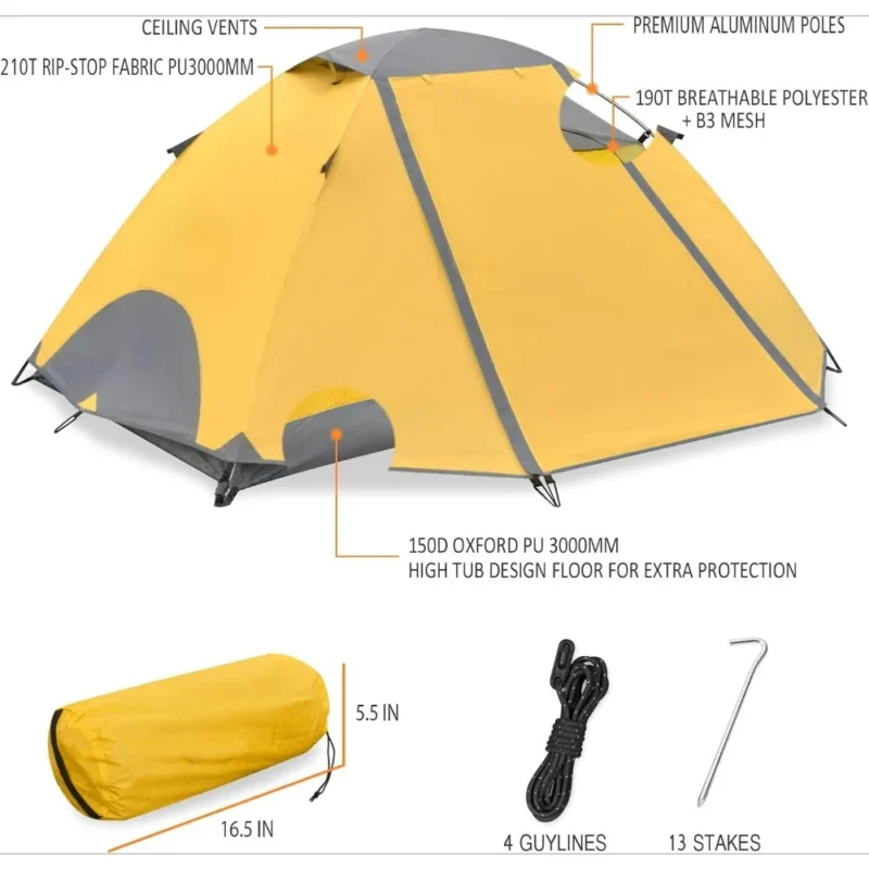 Ultralight Waterproof 2-Person Camping Tent with Aluminum Frame Double Layer for 4-Season Adventures - Image 6