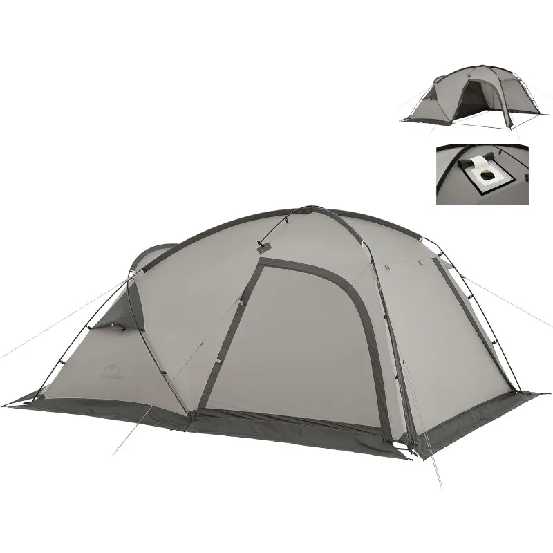 Canvas tent with stove jack setup for winter wilderness camping showing temperature regulation capability