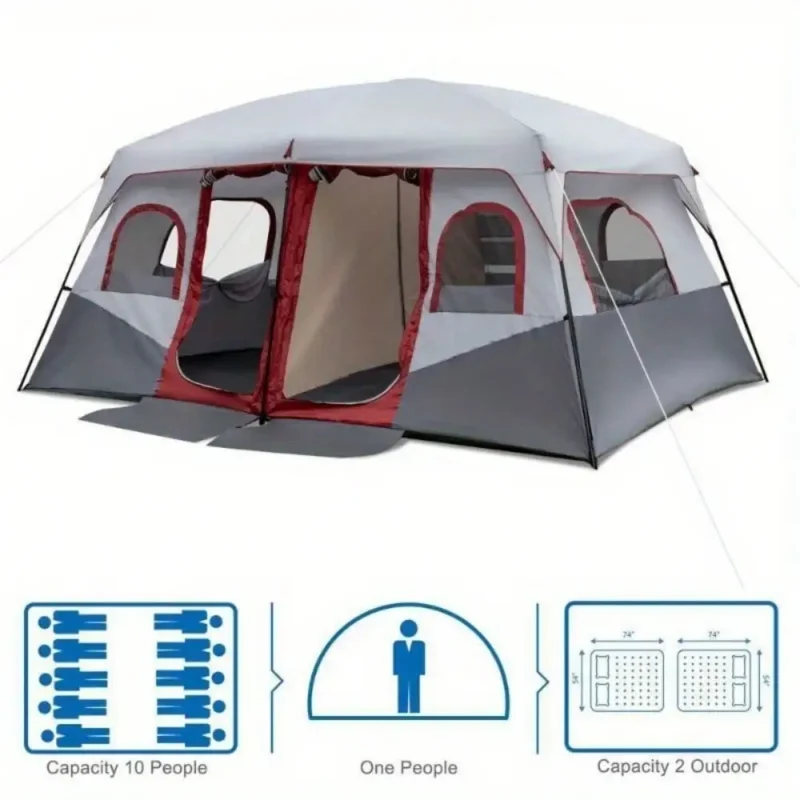 Premium Two-Room Steel Frame Camping Tent with Waterproof Canvas for Family Outdoor Adventures - Image 5