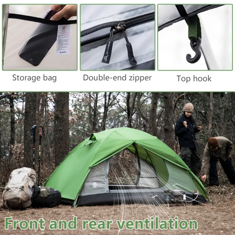 Ultralight Waterproof 2-Person Backpacking Tent with Double Layer for 3-Season Hiking - Image 3