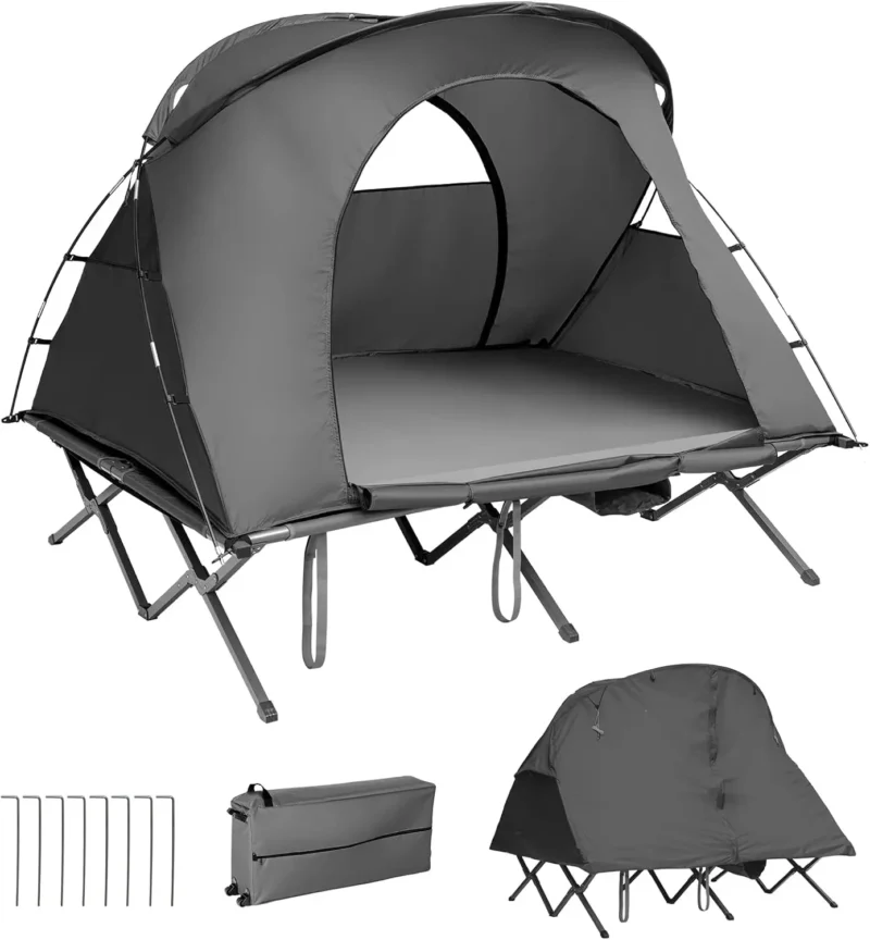 4-in-1 Elevated 2-Person Tent Cot with Self-Inflating Mattress and Rolling Carrying Bag - Image 7