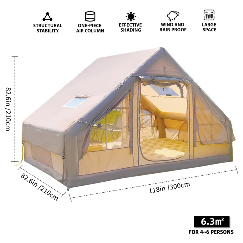 Inflatable 4-Season Camping Tent with Hand Pump for 3-4 Person Outdoor Adventures Waterproof Oxford - Image 4