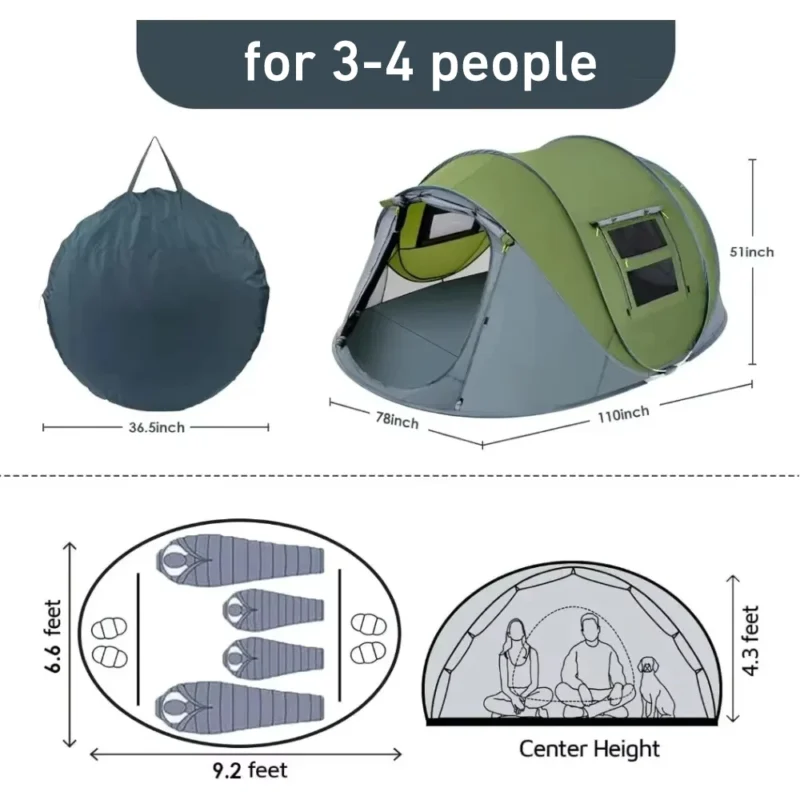 Instant Pop Up 4-Person Camping Tent with Double Layer Waterproof Design for Hiking and Family Outdoor Adventures - Image 3