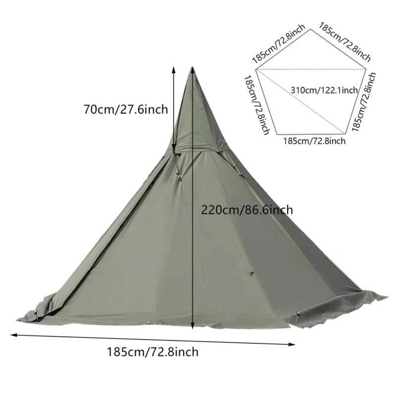 Teepee Camping Tent 2-Person 4-Season Waterproof Oxford Cloth with Double Doors for Hiking Adventures - Image 2