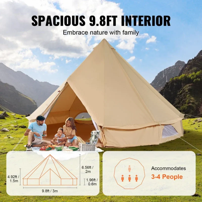 Premium Canvas Bell Tent 3-5 Person with Stove Jack & Detachable Wall for Glamping Outdoors - Image 4