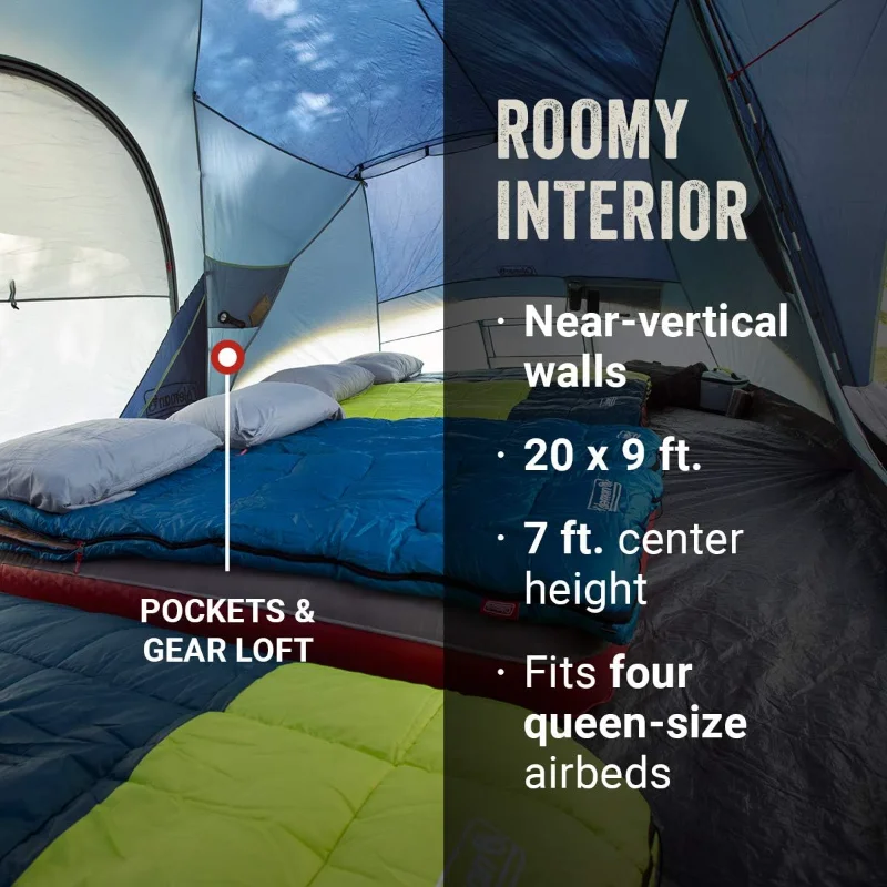 Family-sized dome tent with full rainfly for complete weather protection