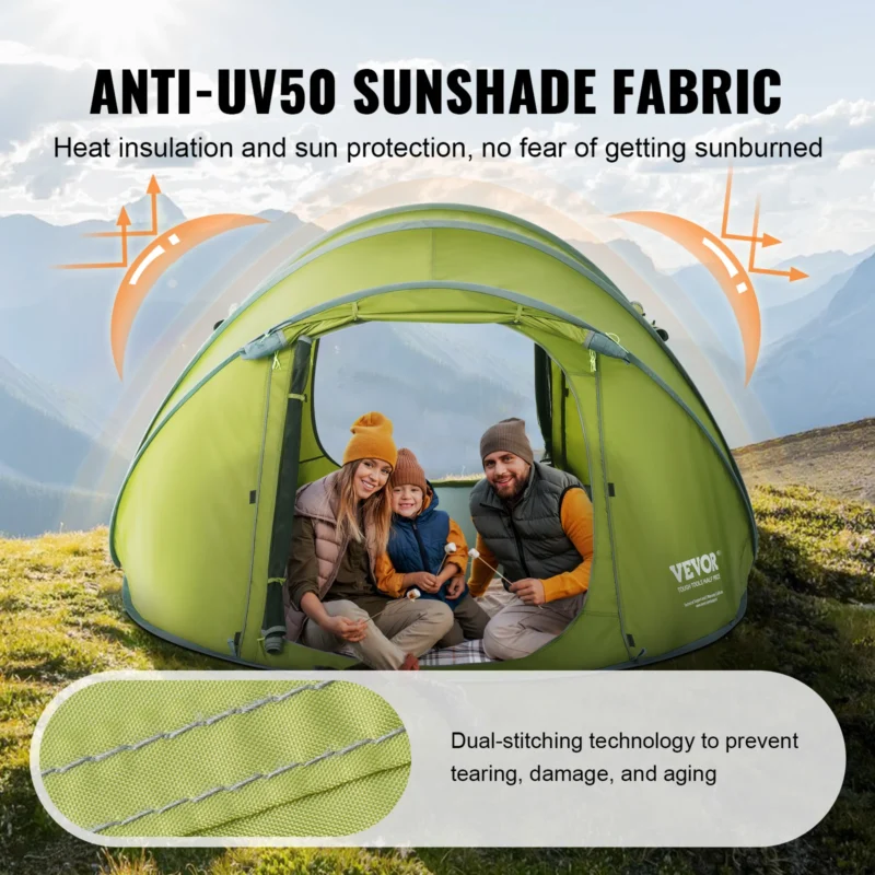 Instant Pop Up Camping Tent 4-Person Waterproof with Ventilation Windows for Family Outdoor Adventures - Image 4