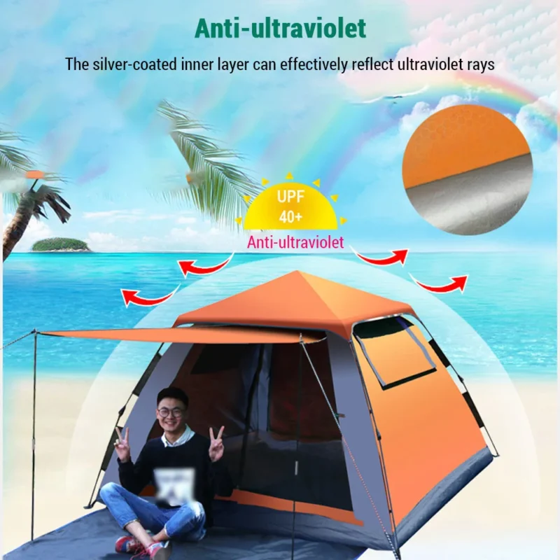 Pop-Up Waterproof 3-4 Person Camping Tent with Instant Setup for Outdoor Adventures - Image 3