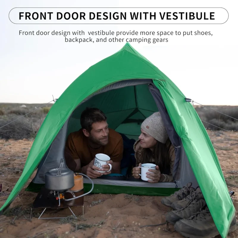 Ultralight Double Layer 2-Person Backpacking Tent with Aluminum Poles for 3-Season Outdoor Adventures - Image 4
