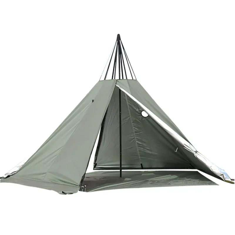 Teepee Camping Tent 2-Person 4-Season Waterproof Oxford Cloth with Double Doors for Hiking Adventures - Image 3