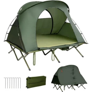 4-in-1 Elevated 2-Person Tent Cot with Self-Inflating Mattress and Rolling Carrying Bag