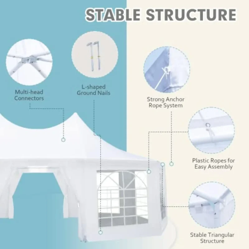 Elegant 26'x19' White Decagonal Party Tent with 8 Removable Sidewalls and Church Windows for Weddings and Events - Image 4