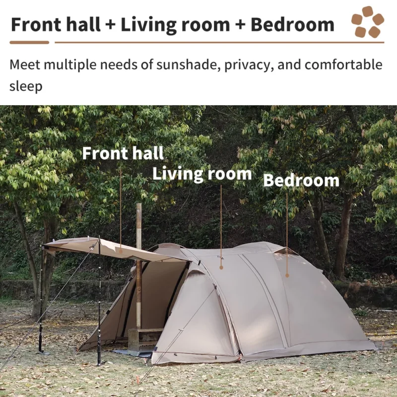 Fireproof Hot Tent 2-Person Waterproof Dome Tent with Stove Jack for 4-Season Winter Camping and Hiking - Image 3