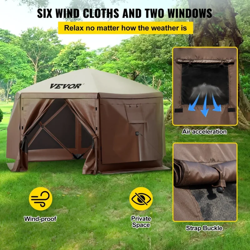 Hexagonal 10'x10' Pop-Up Screen Gazebo Tent with Waterproof Canopy for 8 Person Outdoor Shelter - Image 3