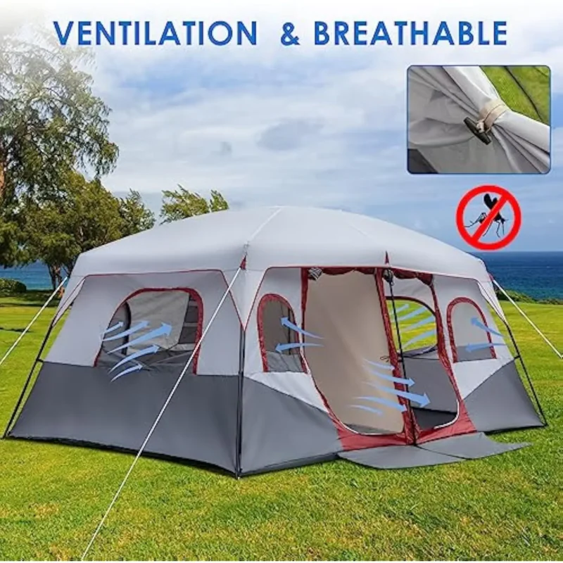 Spacious 8-10 Person Cotton Tent Weatherproof Family Cabin with Rainfly and Two Rooms - Image 5