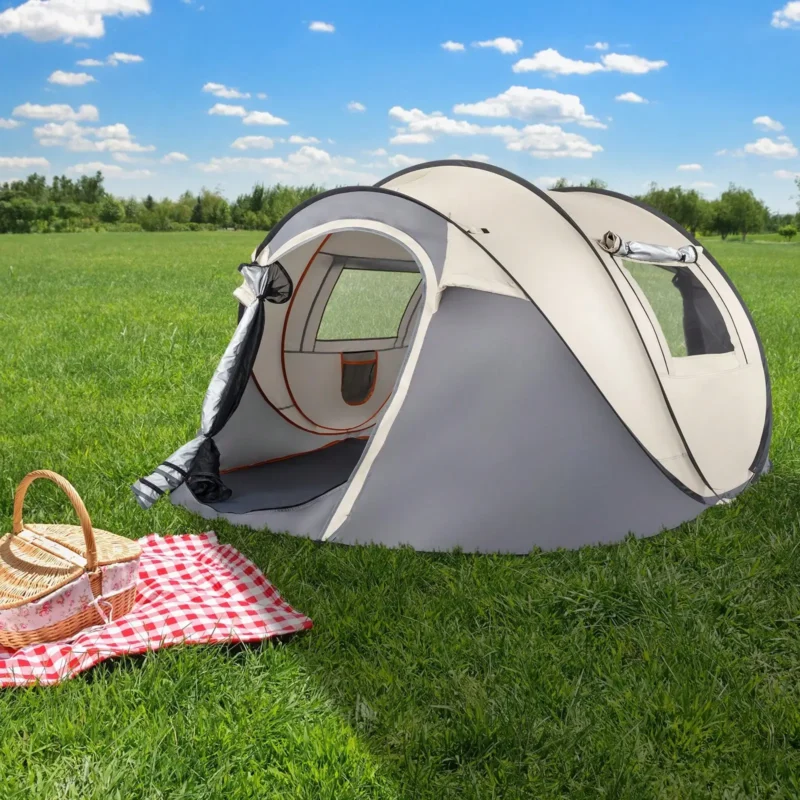 Portable Pop Up 4-Person Canvas Tent with Instant Setup for Camping and Outdoor Adventures - Image 3