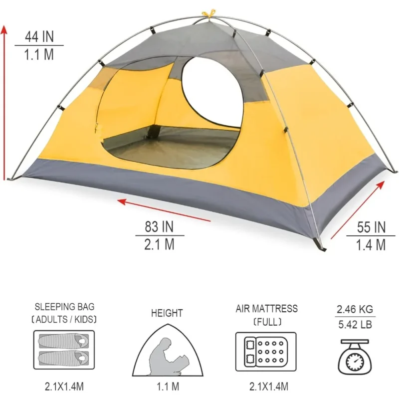 Ultralight Waterproof 2-Person Camping Tent with Aluminum Frame Double Layer for 4-Season Adventures - Image 5