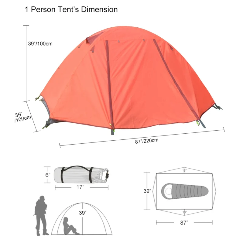 Ultralight Waterproof 1-Person Hiking Tent Double Layer Three-Season with Aluminum Poles for Backpacking - Image 3