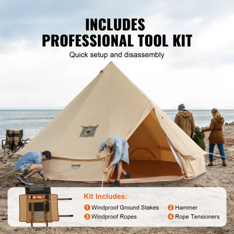 Premium Canvas Bell Tent 3-5 Person with Stove Jack & Detachable Wall for Glamping Outdoors - Image 5