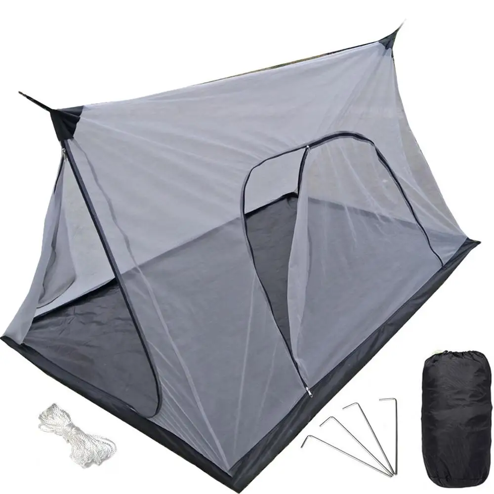 Ultralight mesh tent with minimal vestibule designed for fair weather camping