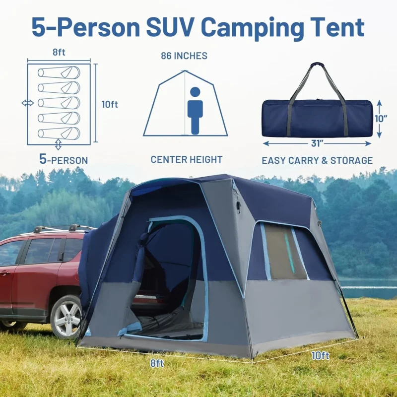 Spacious 5-Person SUV Tent with Detachable Movie Screen and Weather Protection for Family Camping Adventures - Image 2