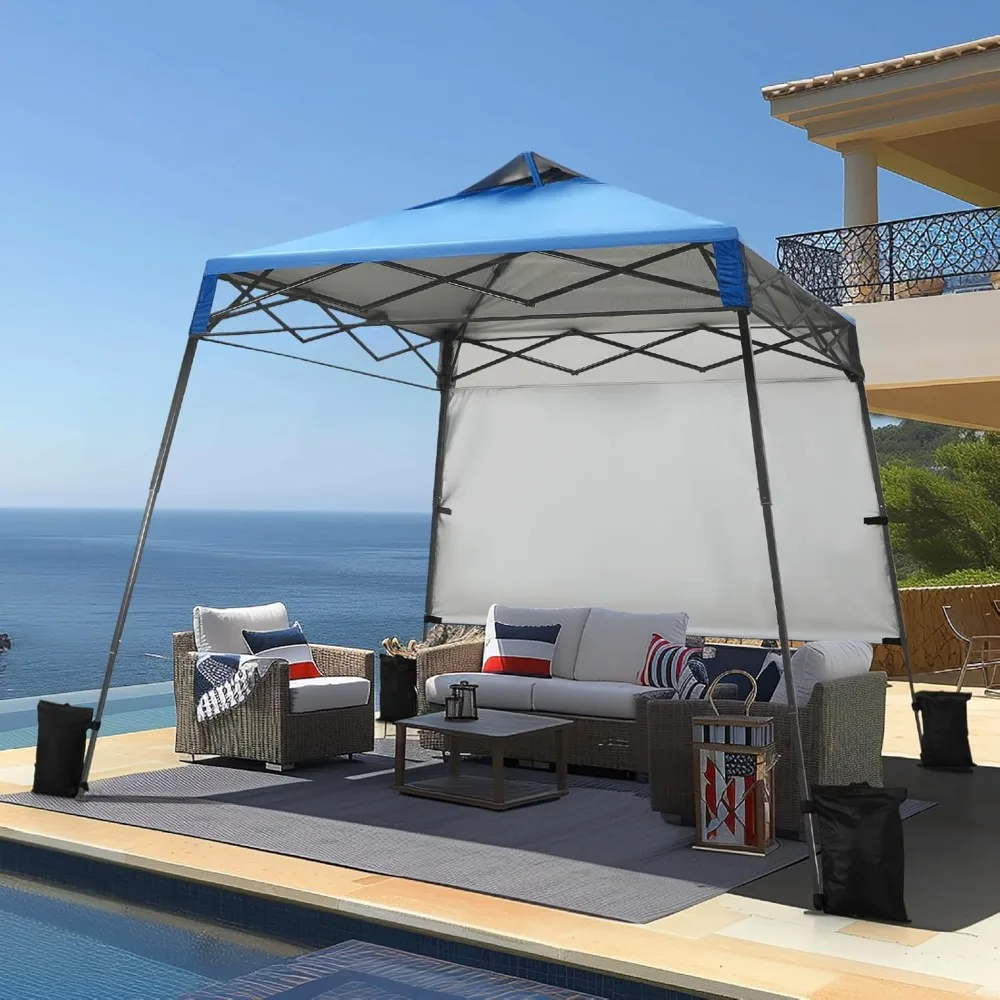 Pop-up canopy tent with upright entrance providing easy access and weather protection