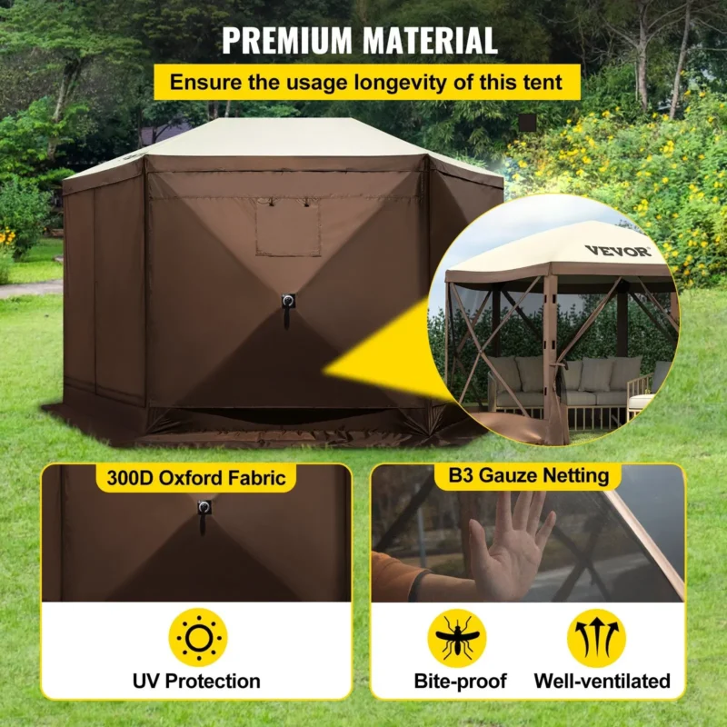 Hexagonal 10'x10' Pop-Up Screen Gazebo Tent with Waterproof Canopy for 8 Person Outdoor Shelter - Image 5