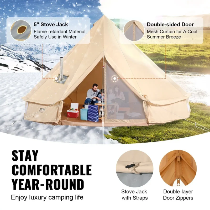 Premium Canvas Bell Tent 3-5 Person with Stove Jack & Detachable Wall for Glamping Outdoors - Image 3