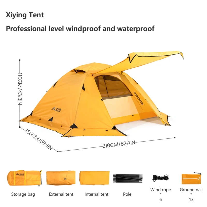 Professional 4-Season 2-Person Double Layer Aluminum Tent with Snow Skirt for Backpacking Hiking - Image 7