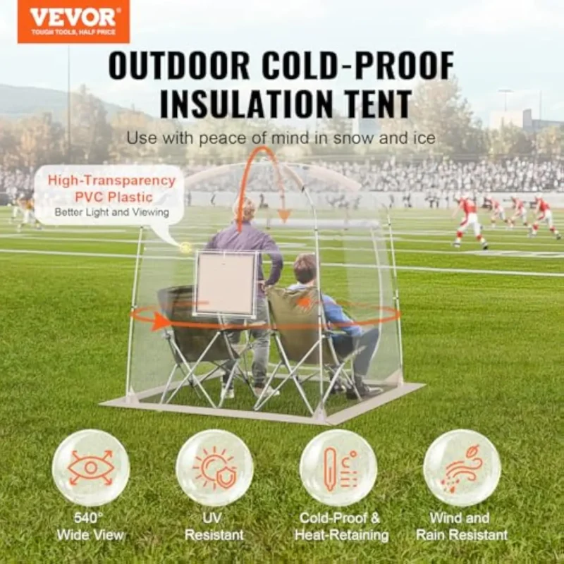 Portable Clear Bubble Tent 70x70" Weatherproof Pod Shelter for 2-Person Sports Viewing with Easy Assembly - Image 2