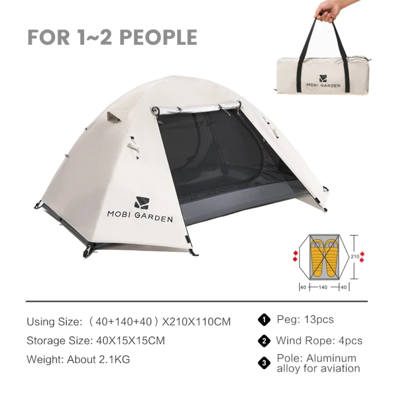 Double-Layer Aluminum Pole 2-Person Backpacking Tent with Rainfly for Three-Season Hiking - Image 7