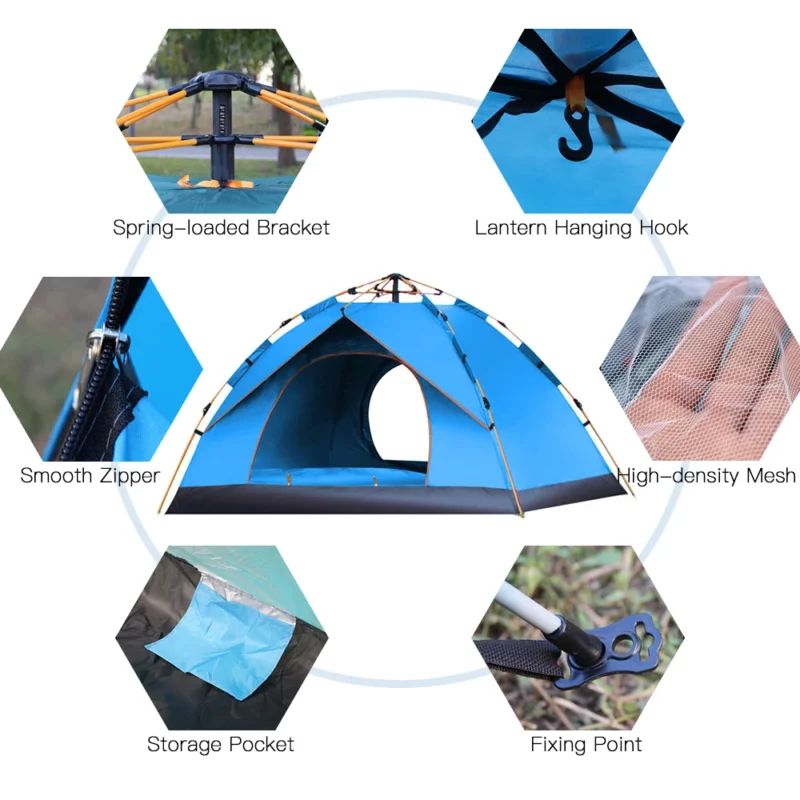 Instant Pop Up 2-Person Camping Tent Waterproof Polyester with Aluminum Poles for Outdoor Adventures - Image 3