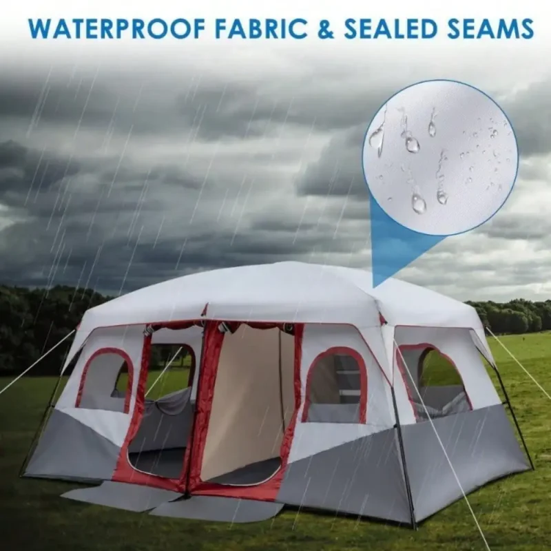 Premium Two-Room Steel Frame Camping Tent with Waterproof Canvas for Family Outdoor Adventures - Image 3
