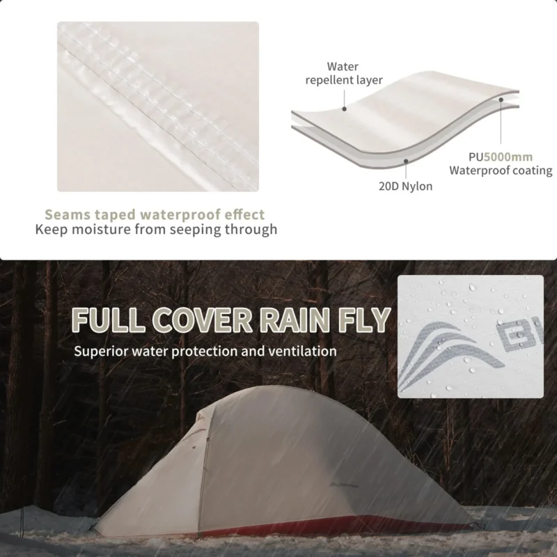 Ultralight Waterproof 2-Person Backpacking Tent with Double Layer for 3-Season Hiking - Image 3