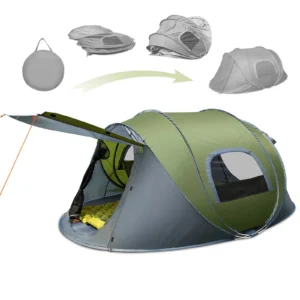 Instant Pop Up 4-Person Camping Tent with Double Layer Waterproof Design for Hiking and Family Outdoor Adventures