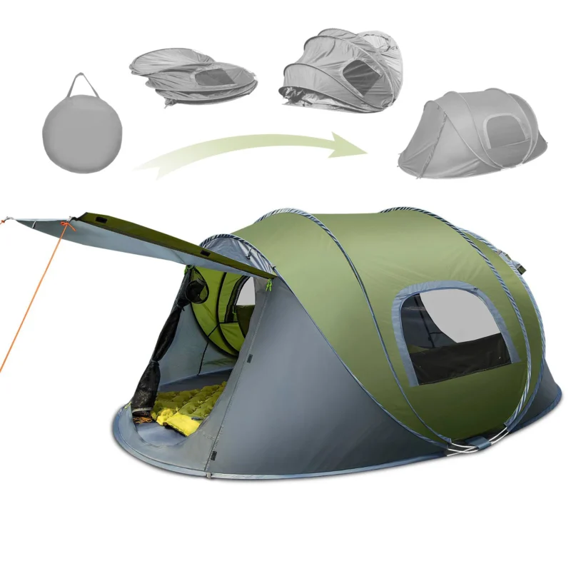 Instant Pop Up 4-Person Camping Tent with Double Layer Waterproof Design for Hiking and Family Outdoor Adventures