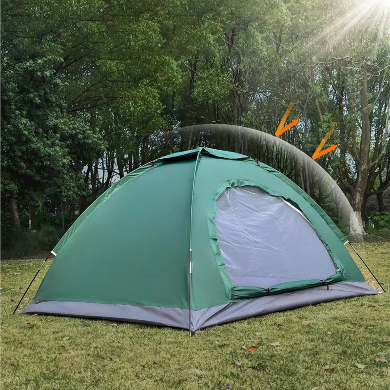 Lightweight Single Layer 2-Person Camping Tent with Fiberglass Poles for Hiking and Outdoor Adventures - Image 2