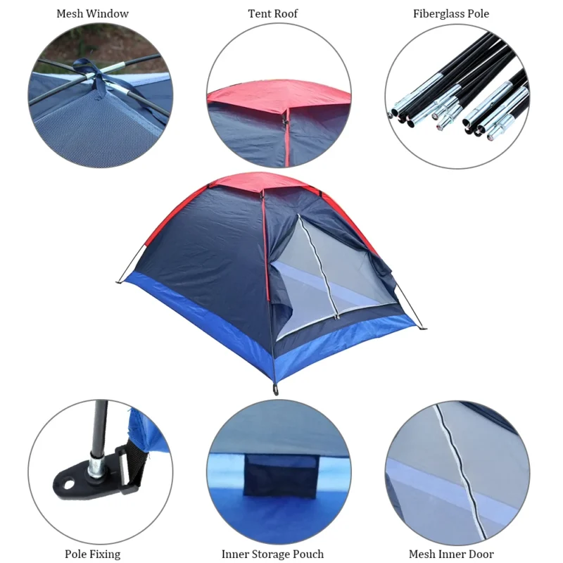Lightweight Aluminum Pole 2-Person Single Layer Camping Tent with Carry Bag for 3-Season Outdoor Adventures - Image 5