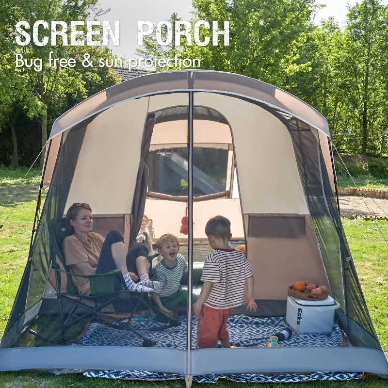 Multi-room family tent with screen room offering spacious sleeping and living areas