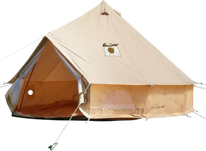Spacious canvas bell tent with high ceiling and vertical walls