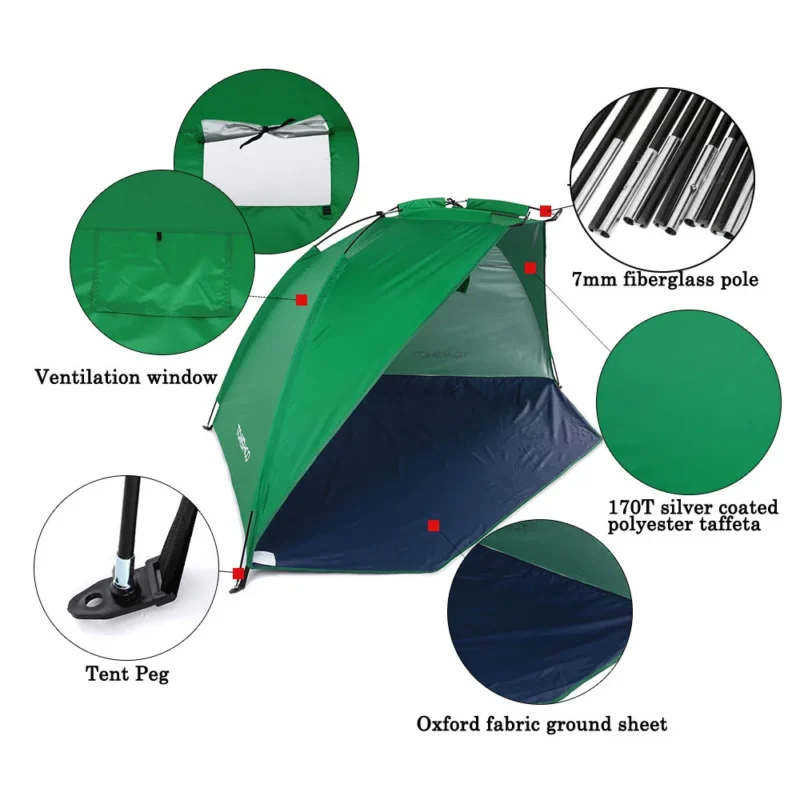 Ultralight Nylon 2-Person Beach Tent with UV Protection for Summer Outdoor Activities - Image 4