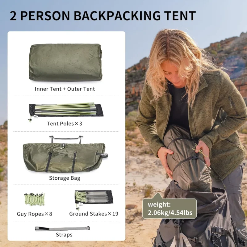 Ultralight Tunnel 2-3 Person Backpacking Tent with Double Layer for 4-Season Hiking Adventures - Image 5